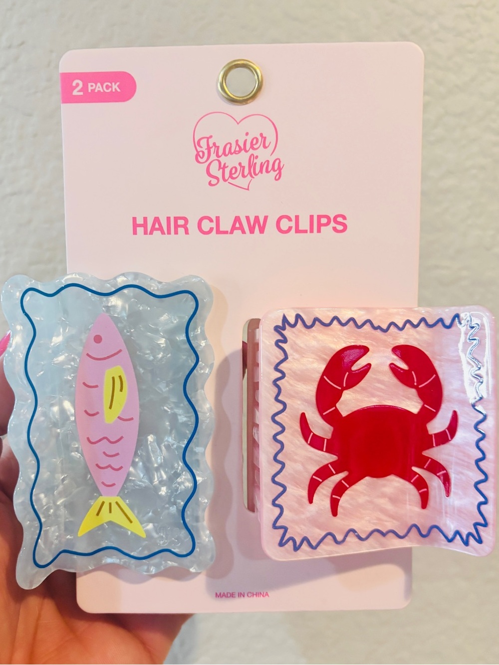 Frasier Sterling Fish & Crab Hair Claw Clips - Pink, Blue, Red